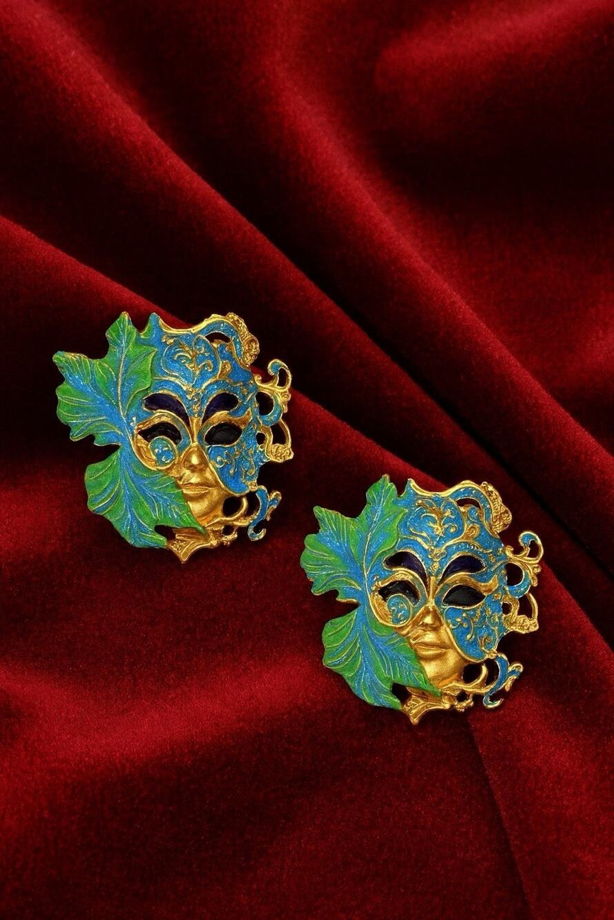 Museum Mask Earrings Venetian Masquerade Mardi Gras Art Deco Antique Gold VTG